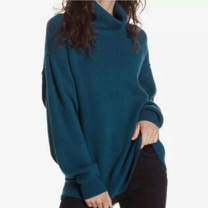Free People Softly Structured Tunic Sweater Solid Deep Jade Blue